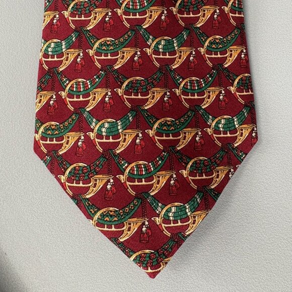 Salvatore Ferragamo Other - Vintage Salvatore Ferragamo Men's Hunting Horn Silk Tie Red Novelty 3.5" Wide